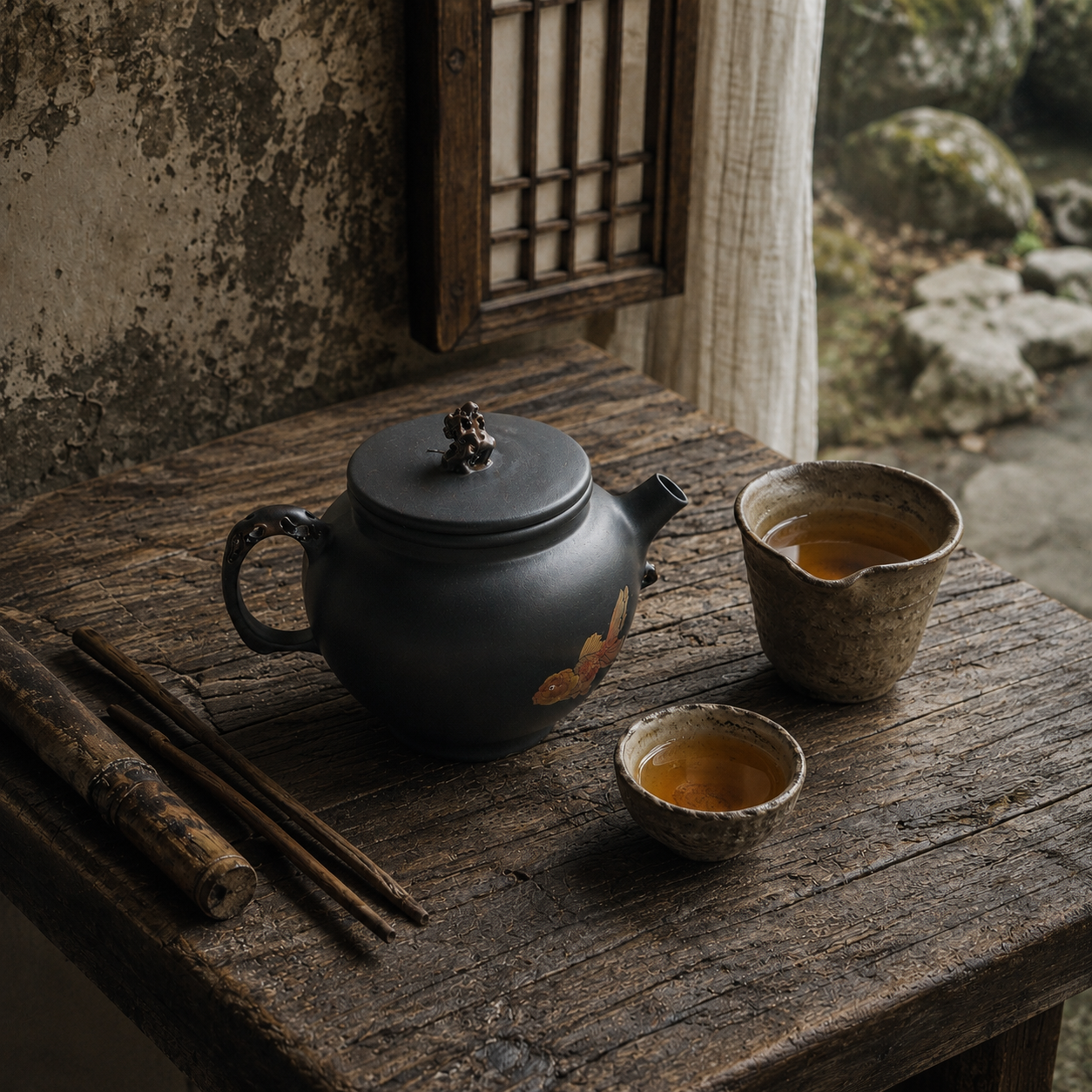 Jianshui – Black Duozhi Teapot with Goldfish