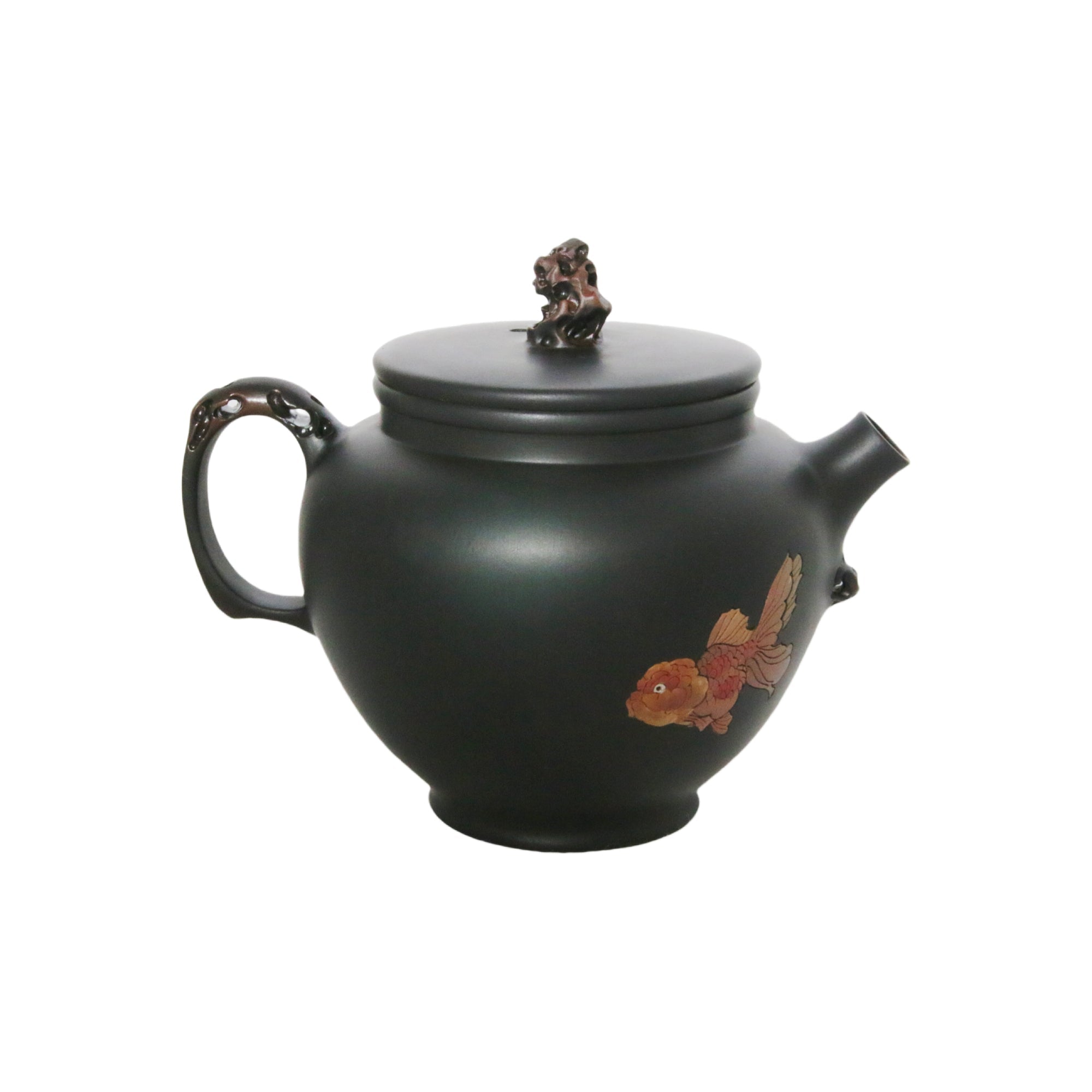 Jianshui – Black Duozhi Teapot with Goldfish - OrientalSpirit