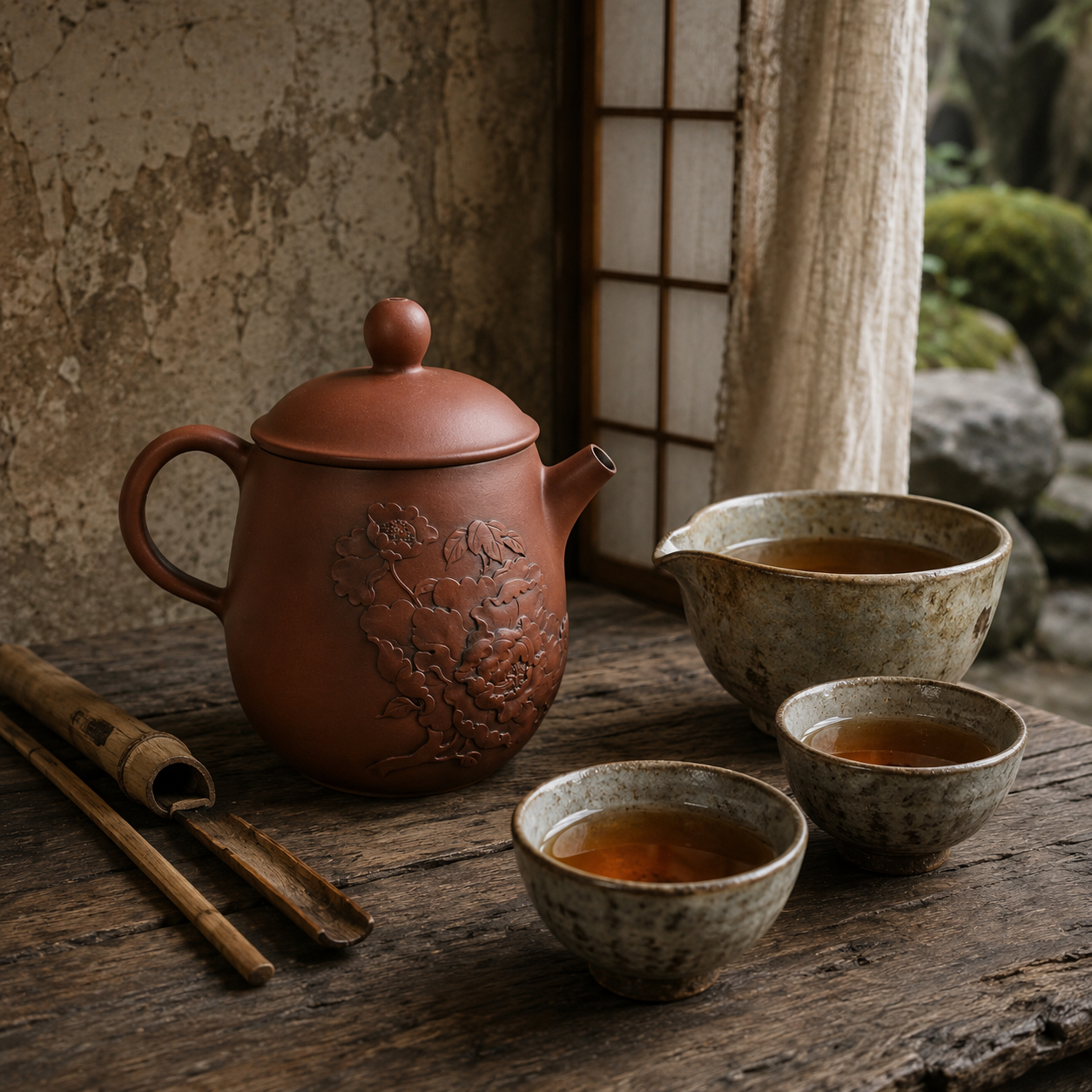 建水——荷花浮雕茶壶