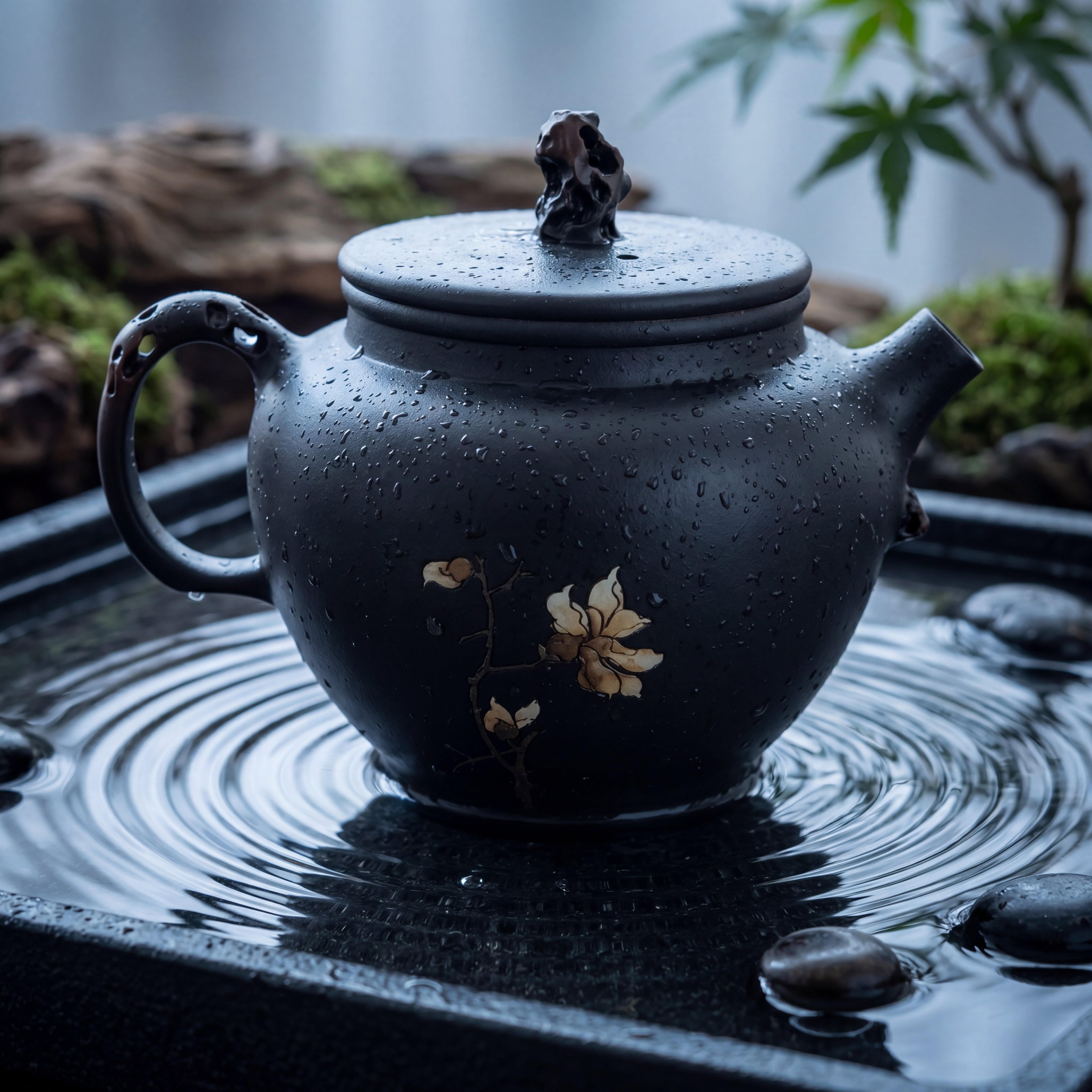 建水 - 花漾双枝黑陶壶