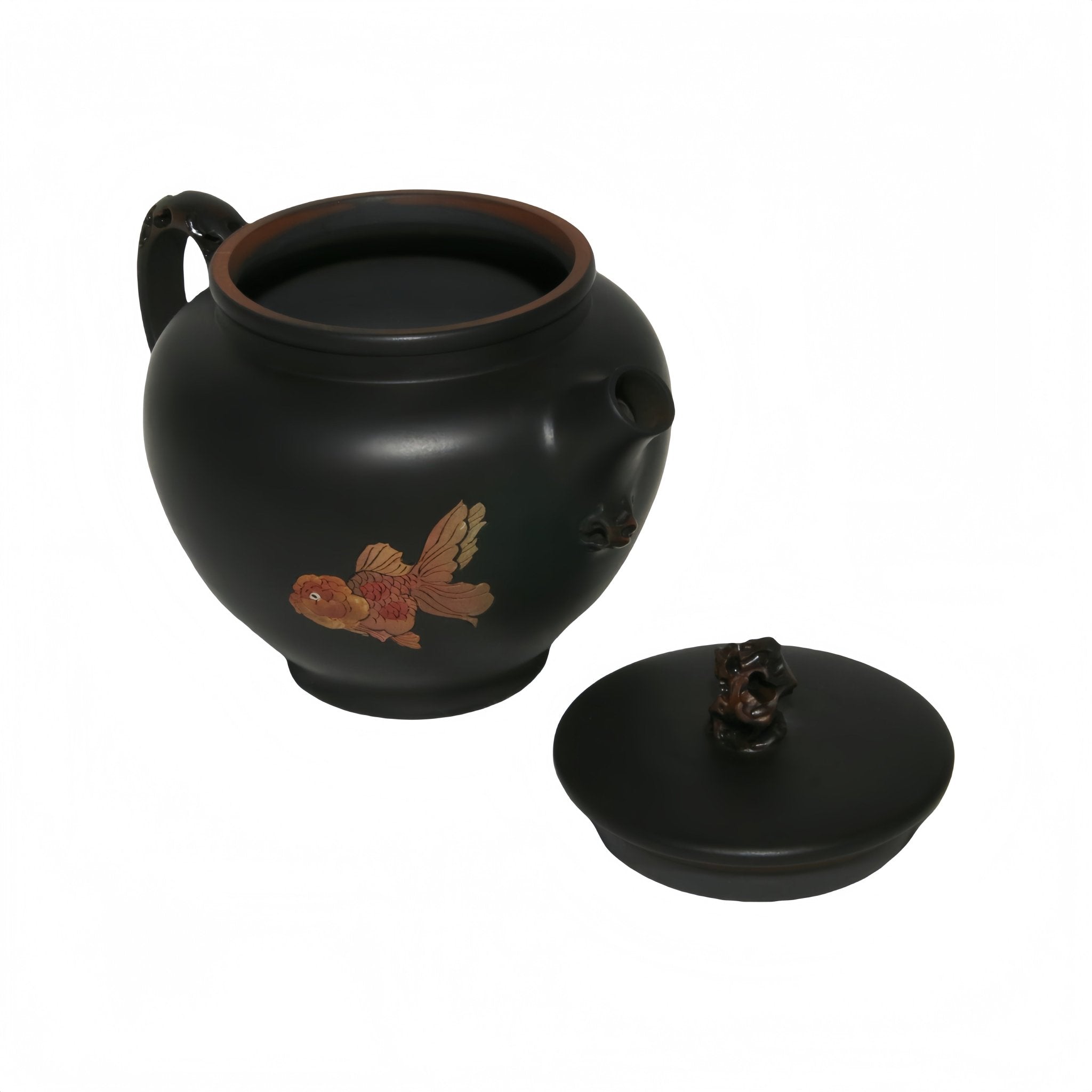 Jianshui – Black Duozhi Teapot with Goldfish - OrientalSpirit