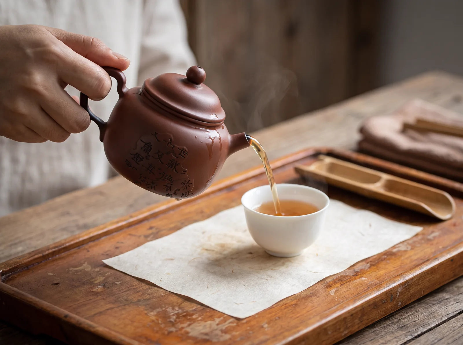 Calligraphy Vessel: lid knob, handle, and spout arranged around the written surface