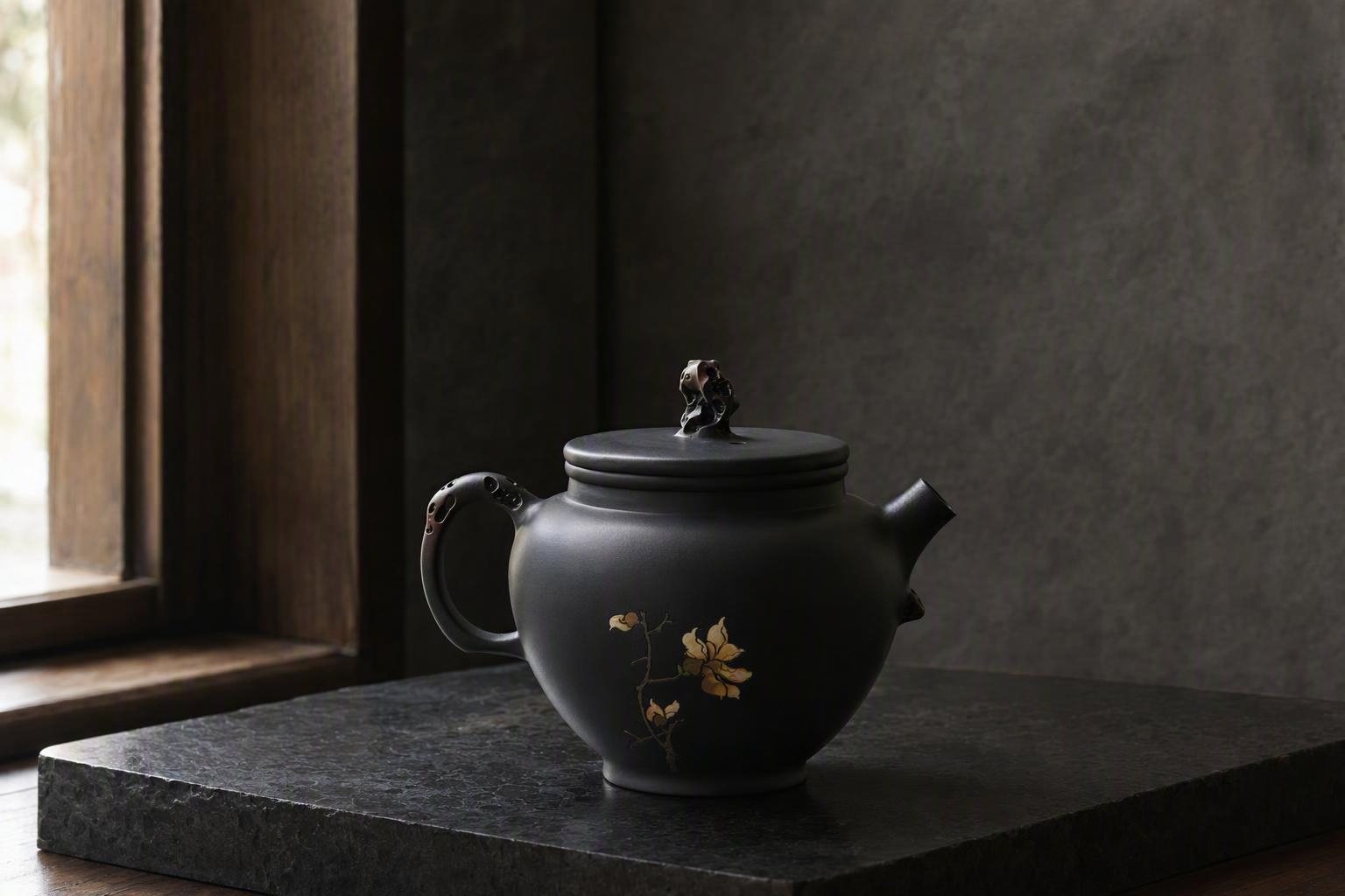 Jianshui – Floral Black Duo Zhi in an editorial setting