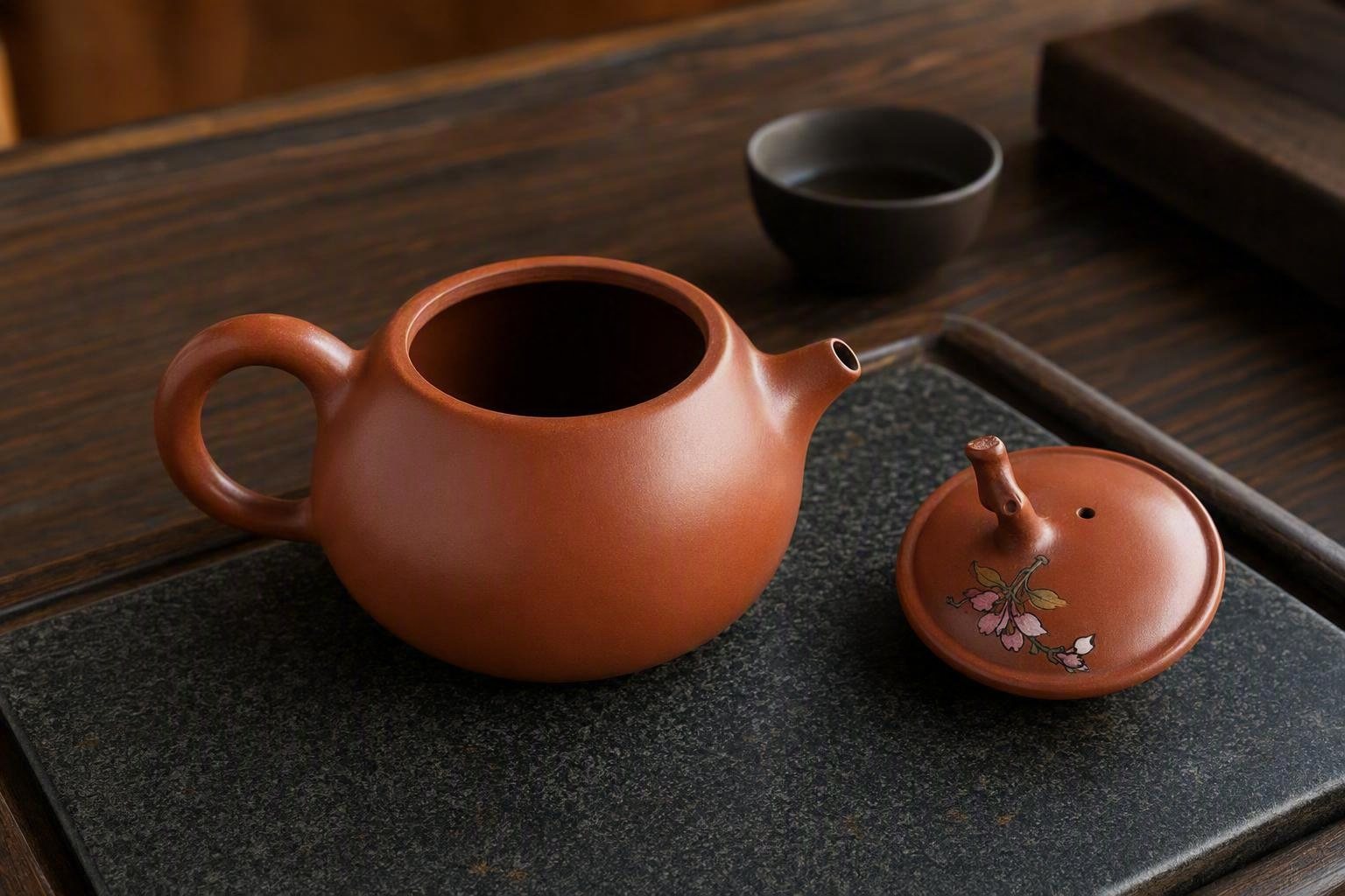Floral Gourd Vessel: open body, short spout and circular handle